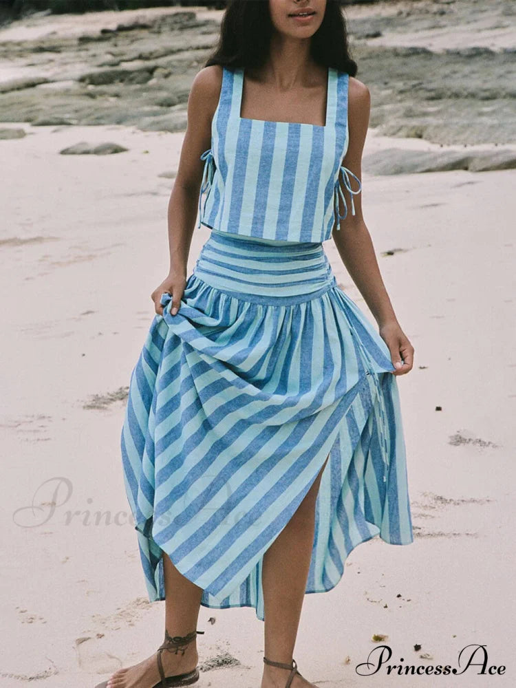 Lace-up Tank and Ruched Graceful Waist Midi Skirt Set image 1