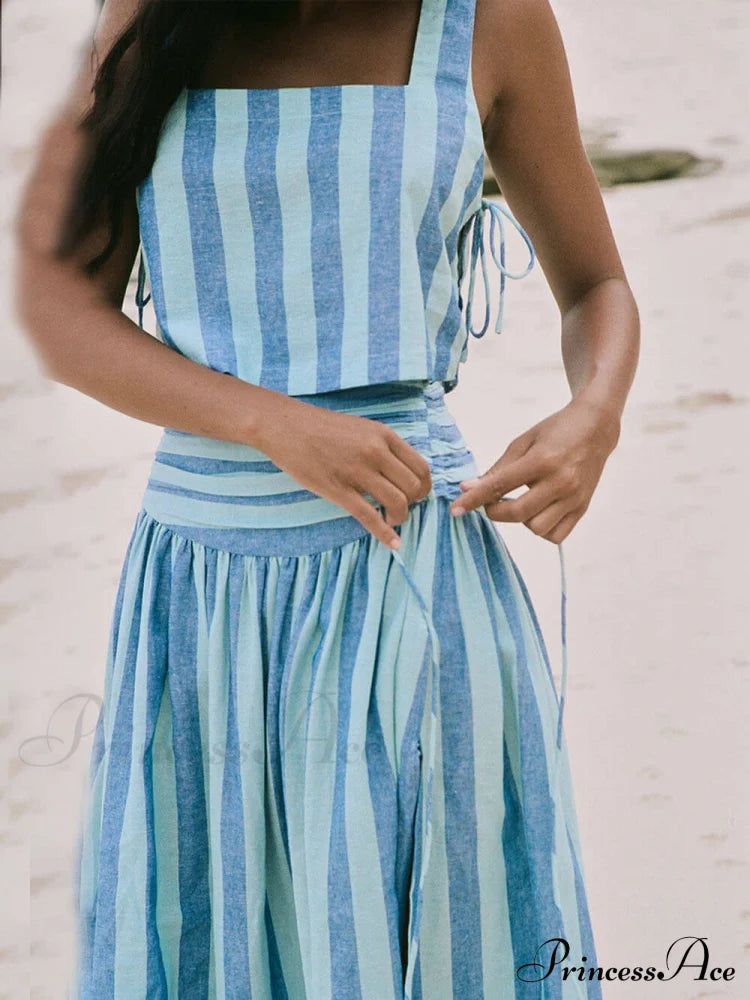 Lace-up Tank and Ruched Graceful Waist Midi Skirt Set image 2