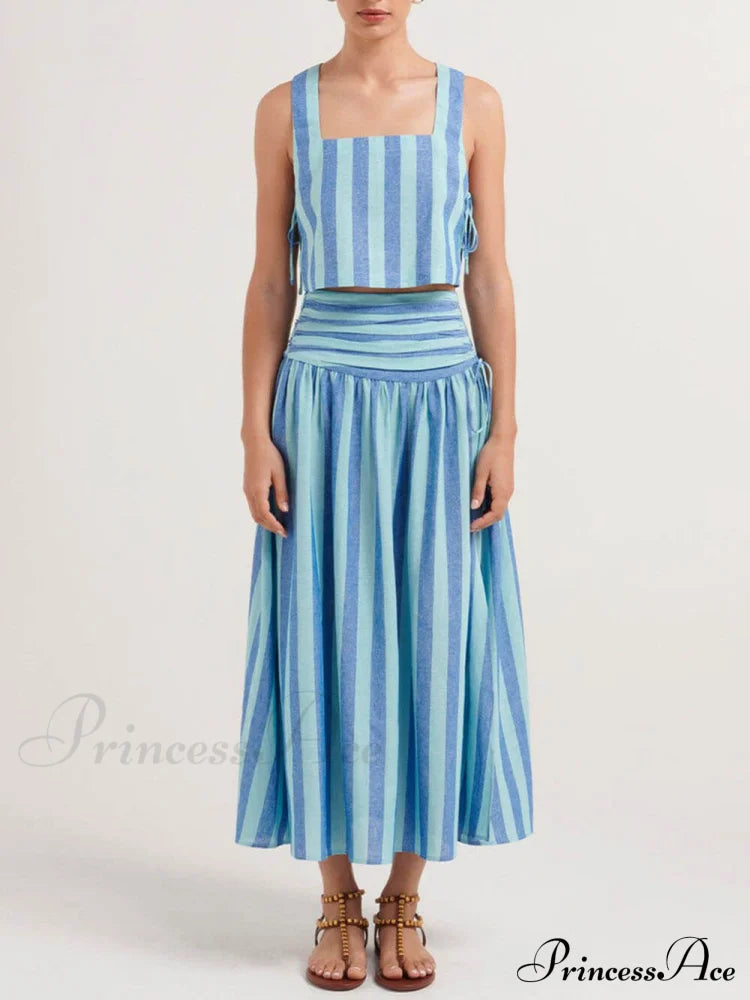 Lace-up Tank and Ruched Graceful Waist Midi Skirt Set image 3