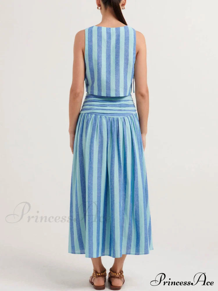 Lace-up Tank and Ruched Graceful Waist Midi Skirt Set image 5