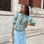 Lace-Up Tie-Up Puff Sleeve Midi Blouse image 6