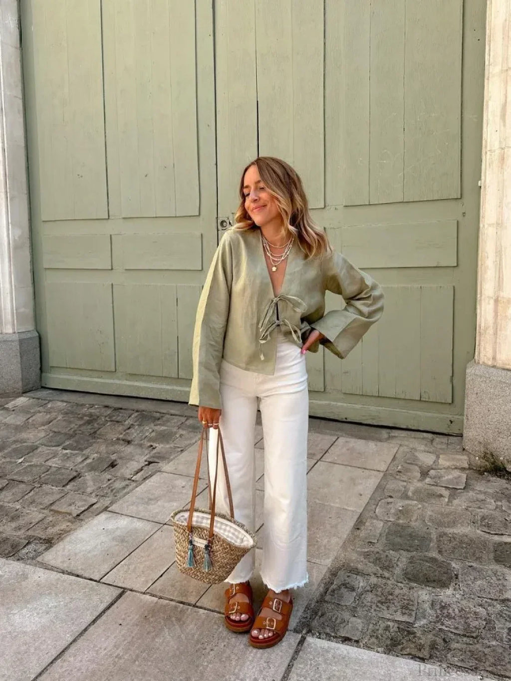 Lace-Up V-neck Loose Casual Long Sleeve Blouse image 5