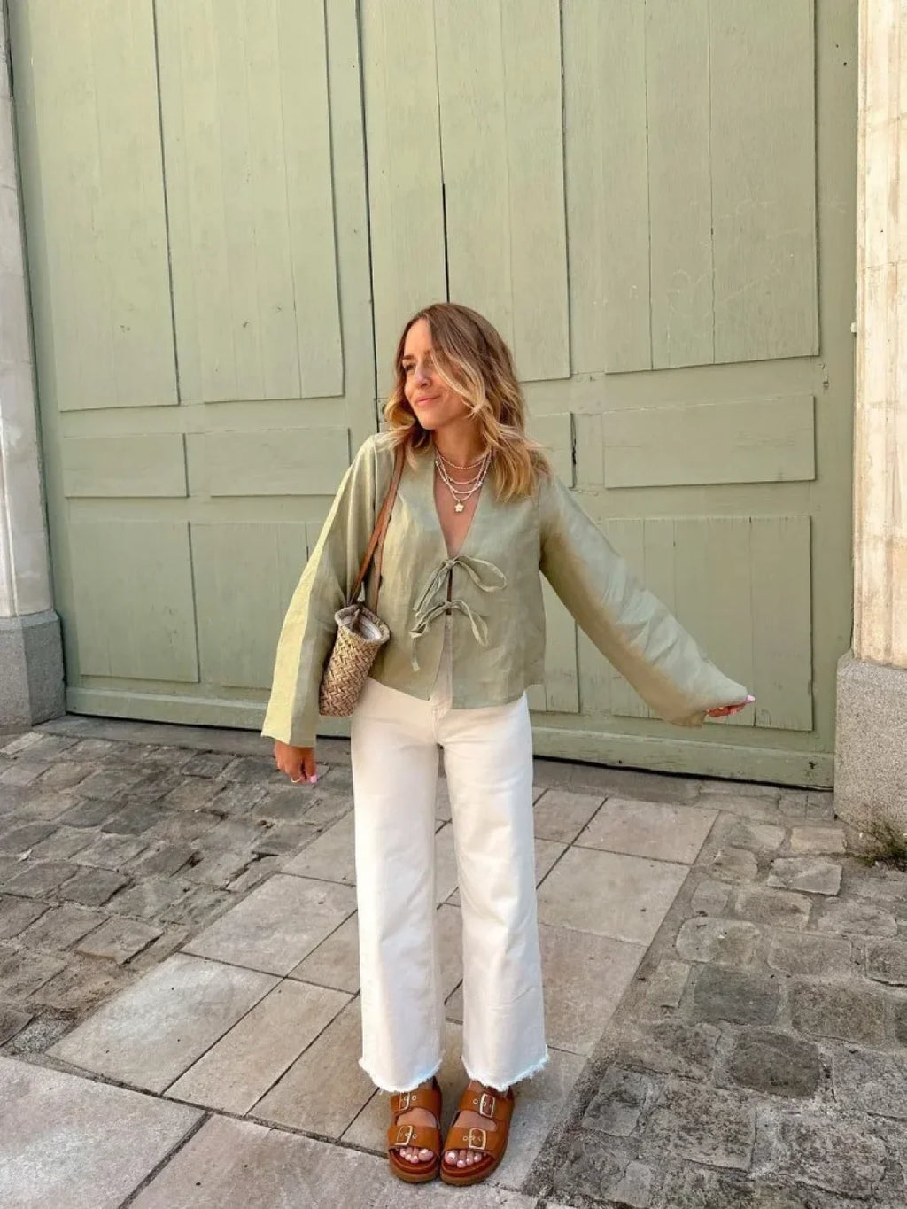 Lace-Up V-neck Loose Casual Long Sleeve Blouse image 6