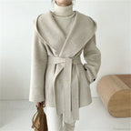 Lace-Up Woolen Hooded Jacket Overcoat image 3