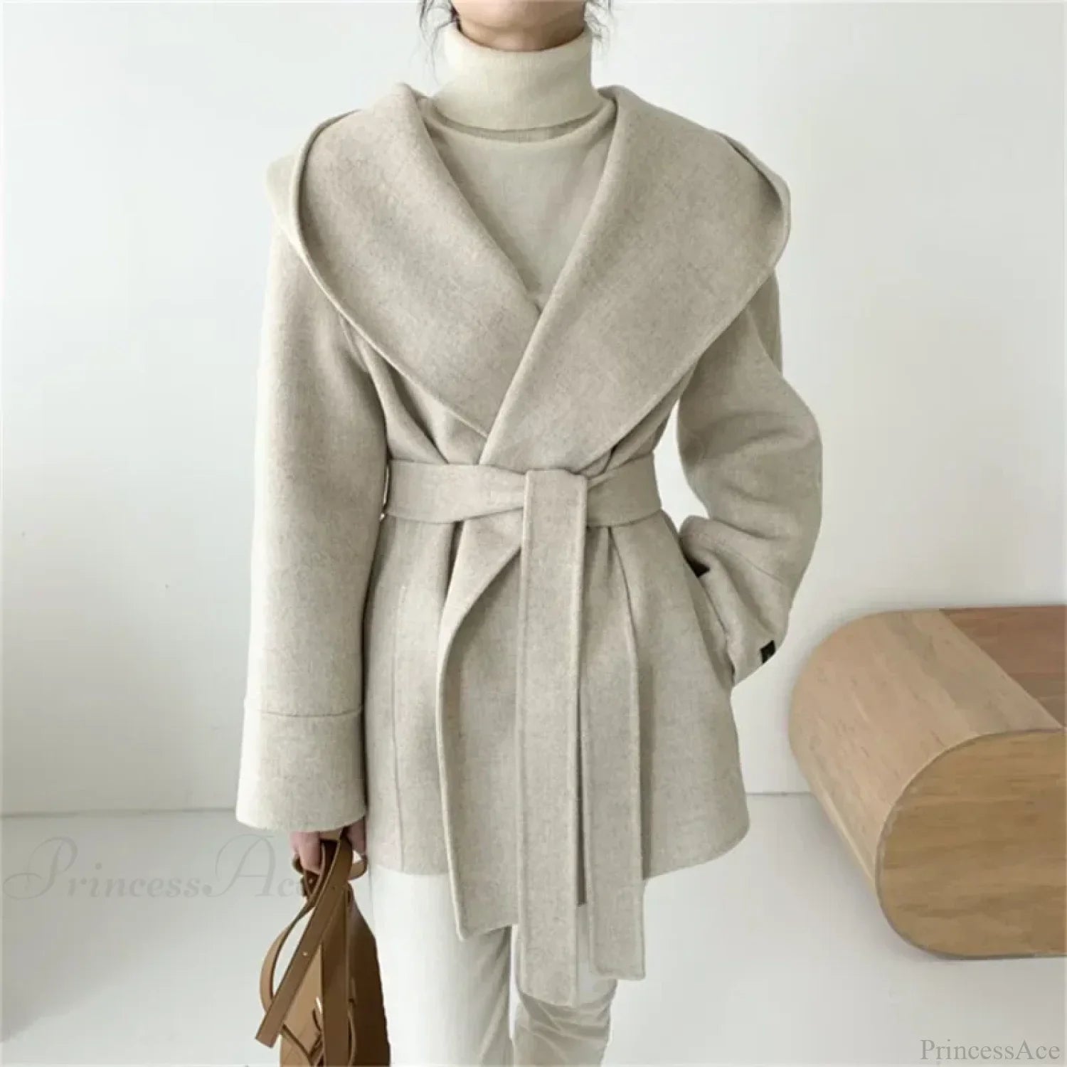 Lace-Up Woolen Hooded Jacket Overcoat image 3