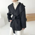 Lace-Up Woolen Hooded Jacket Overcoat image 4