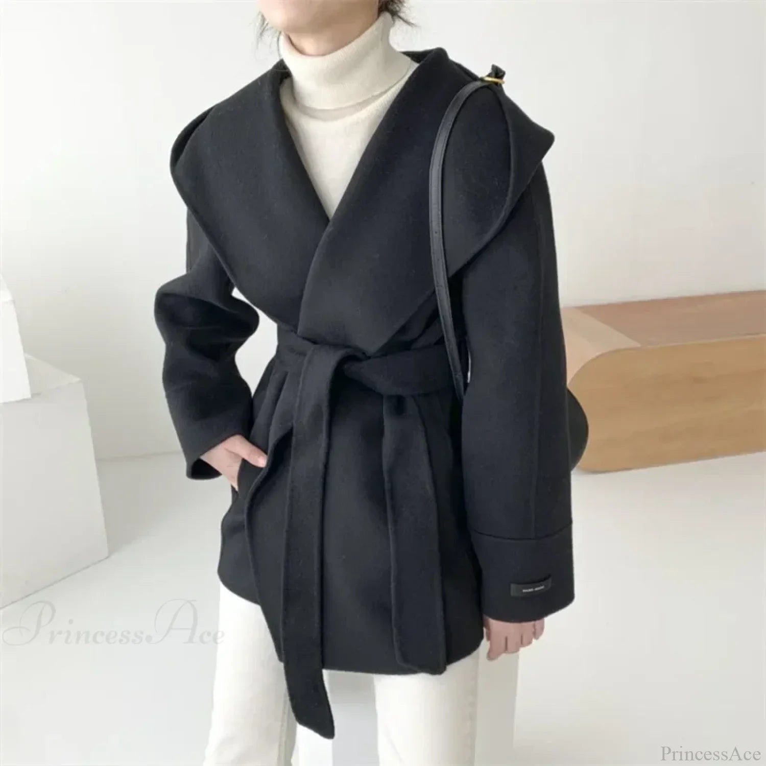 Lace-Up Woolen Hooded Jacket Overcoat image 4