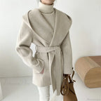 Lace-Up Woolen Hooded Jacket Overcoat image 2