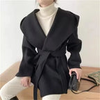 Lace-Up Woolen Hooded Jacket Overcoat image 6