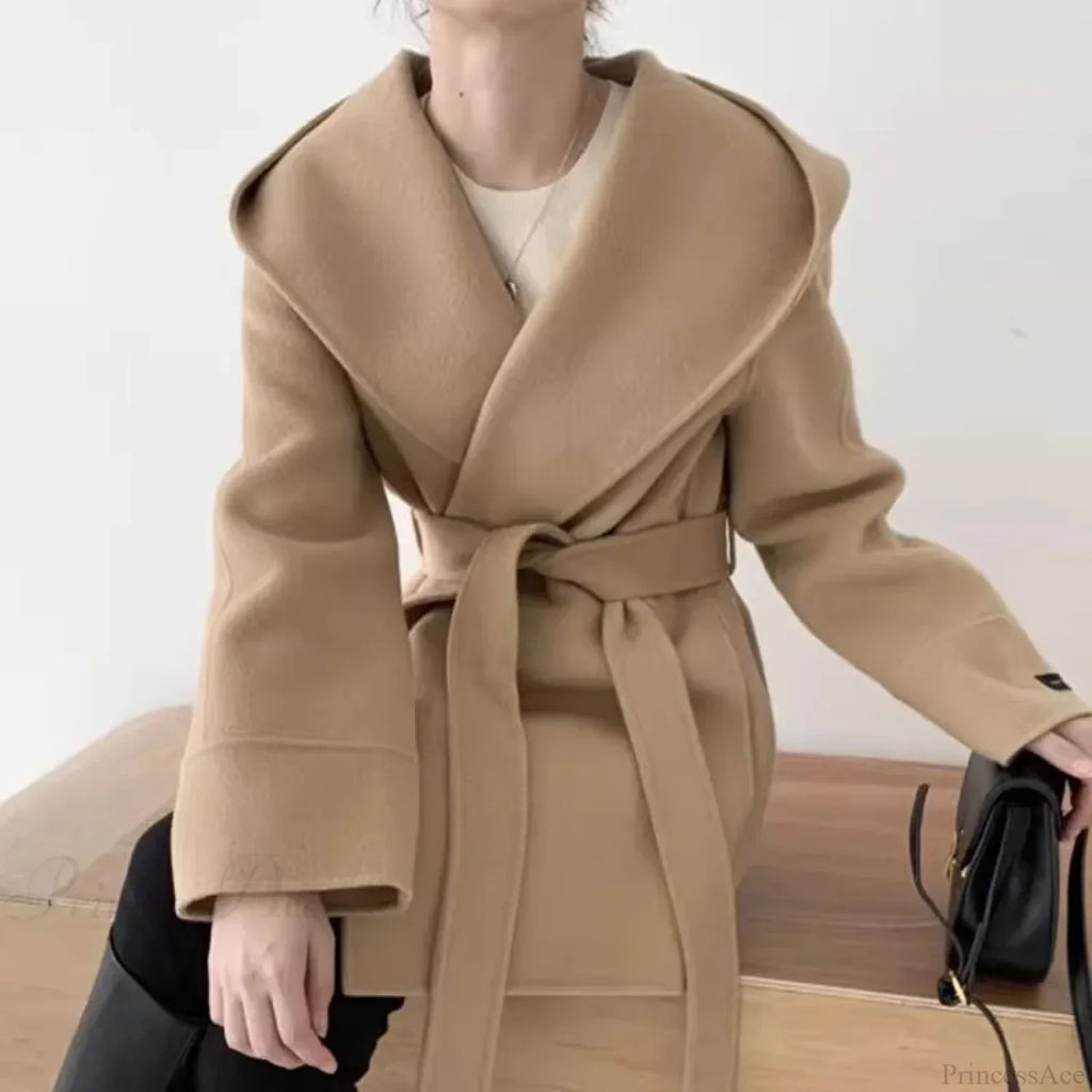 Lace-Up Woolen Hooded Jacket Overcoat image 1