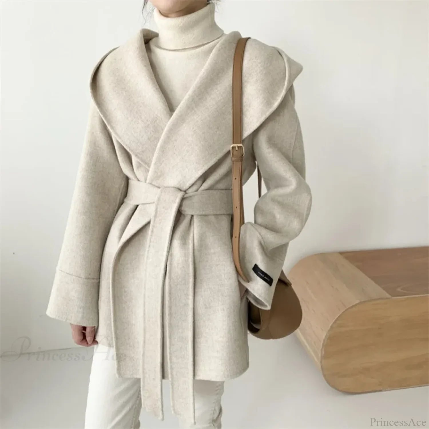 Lace-Up Woolen Hooded Jacket Overcoat image 5