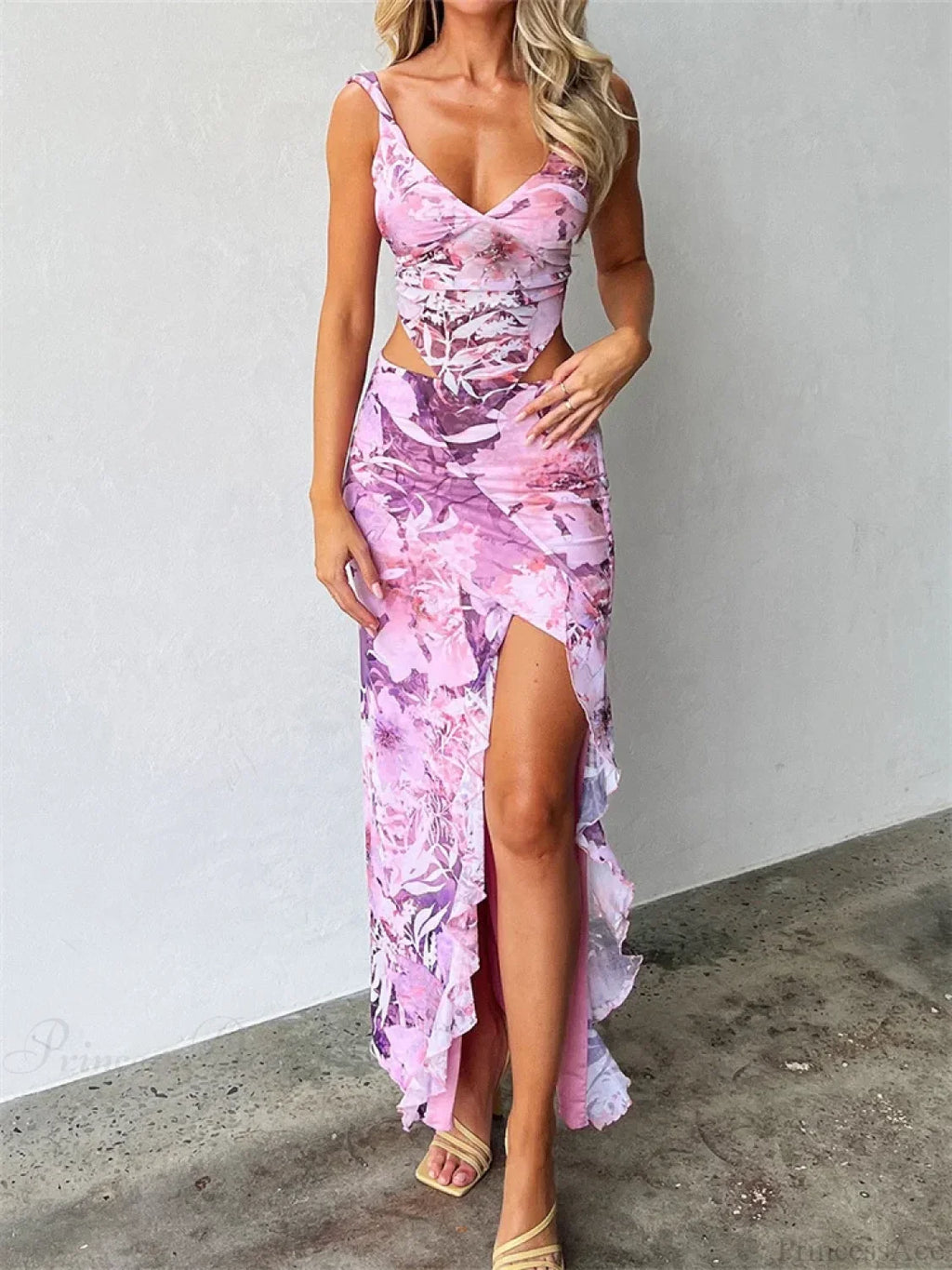 Lace V-neck Backless Camis Top High Split Skirt Summer Set image 9
