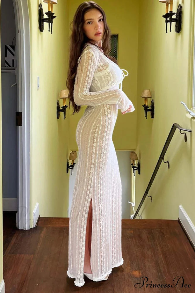 Lace V Neck Charming Slit Two-Piece Dress image 2