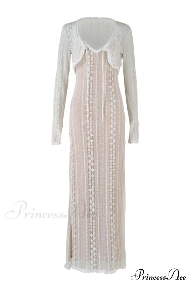 Lace V Neck Charming Slit Two-Piece Dress image 11