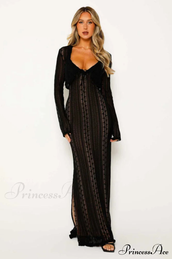 Lace V Neck Charming Slit Two-Piece Dress image 5