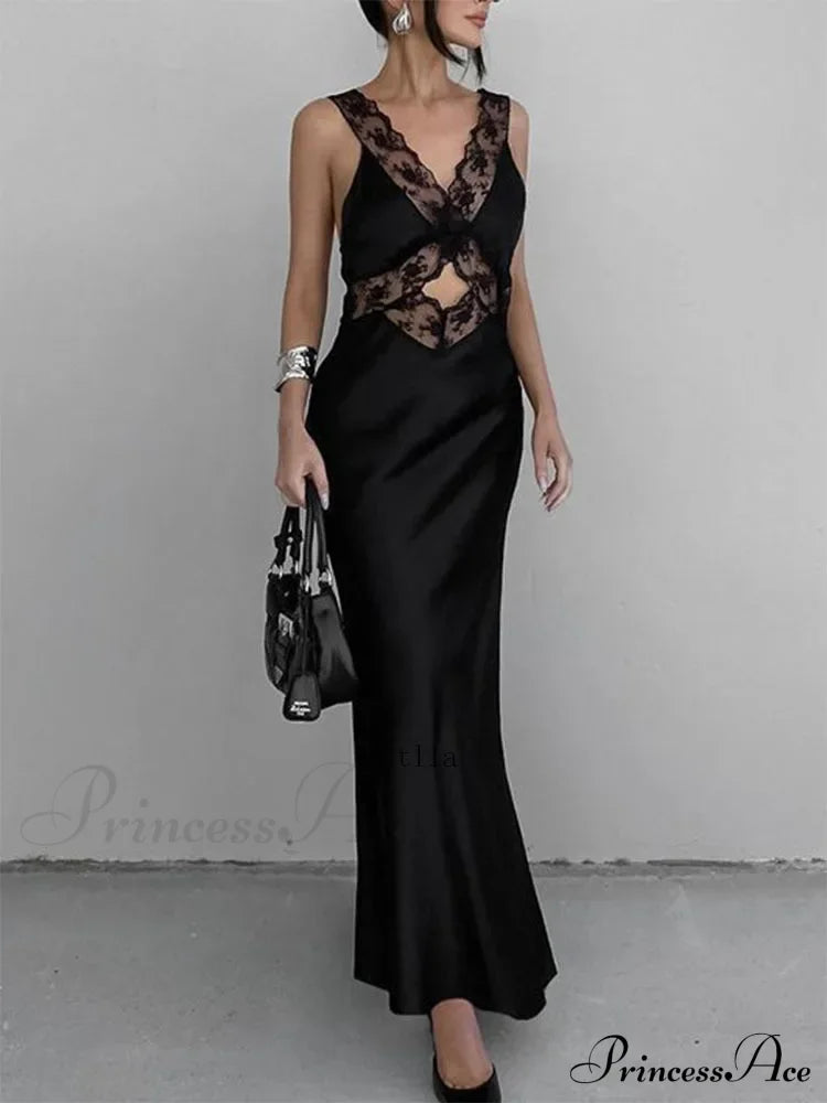 Lace V Neck Evening Fashion Maxi Dress image 4