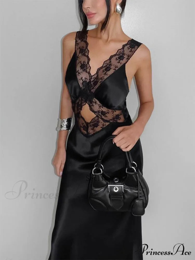 Lace V Neck Evening Fashion Maxi Dress image 2
