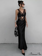 Lace V Neck Evening Fashion Maxi Dress image 1