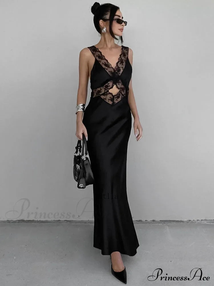 Lace V Neck Evening Fashion Maxi Dress image 1