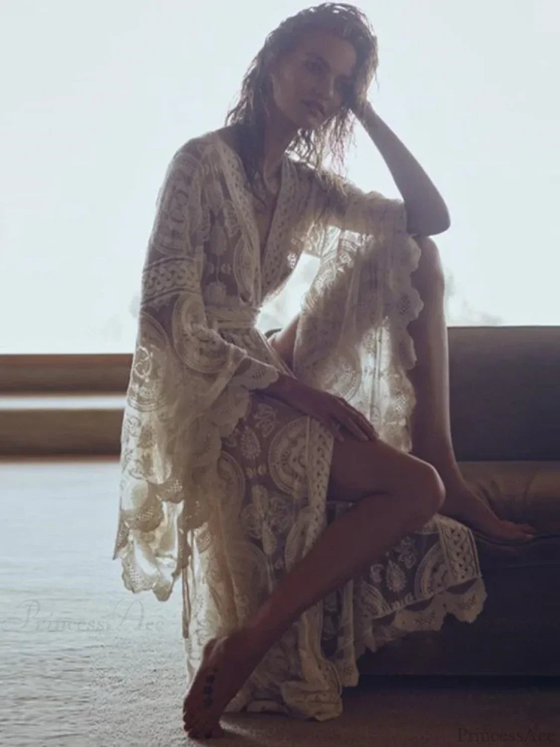 Lace V-Neck Flare Sleeve Beach Cover Up image 1