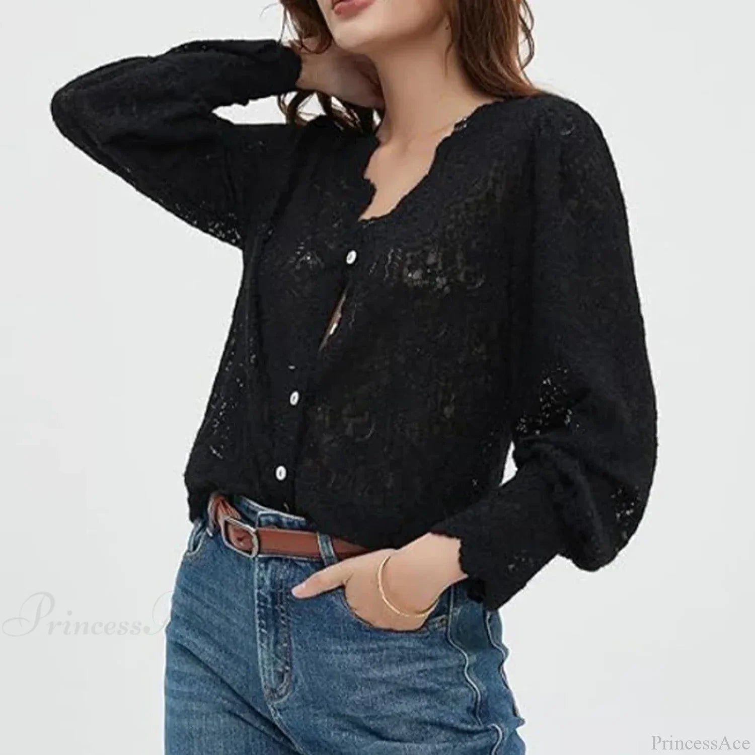 Lace V-Neck Floral Vintage Elegant Long Sleeve Boho Blouse image 7