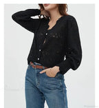 Lace V-Neck Floral Vintage Elegant Long Sleeve Boho Blouse image 6