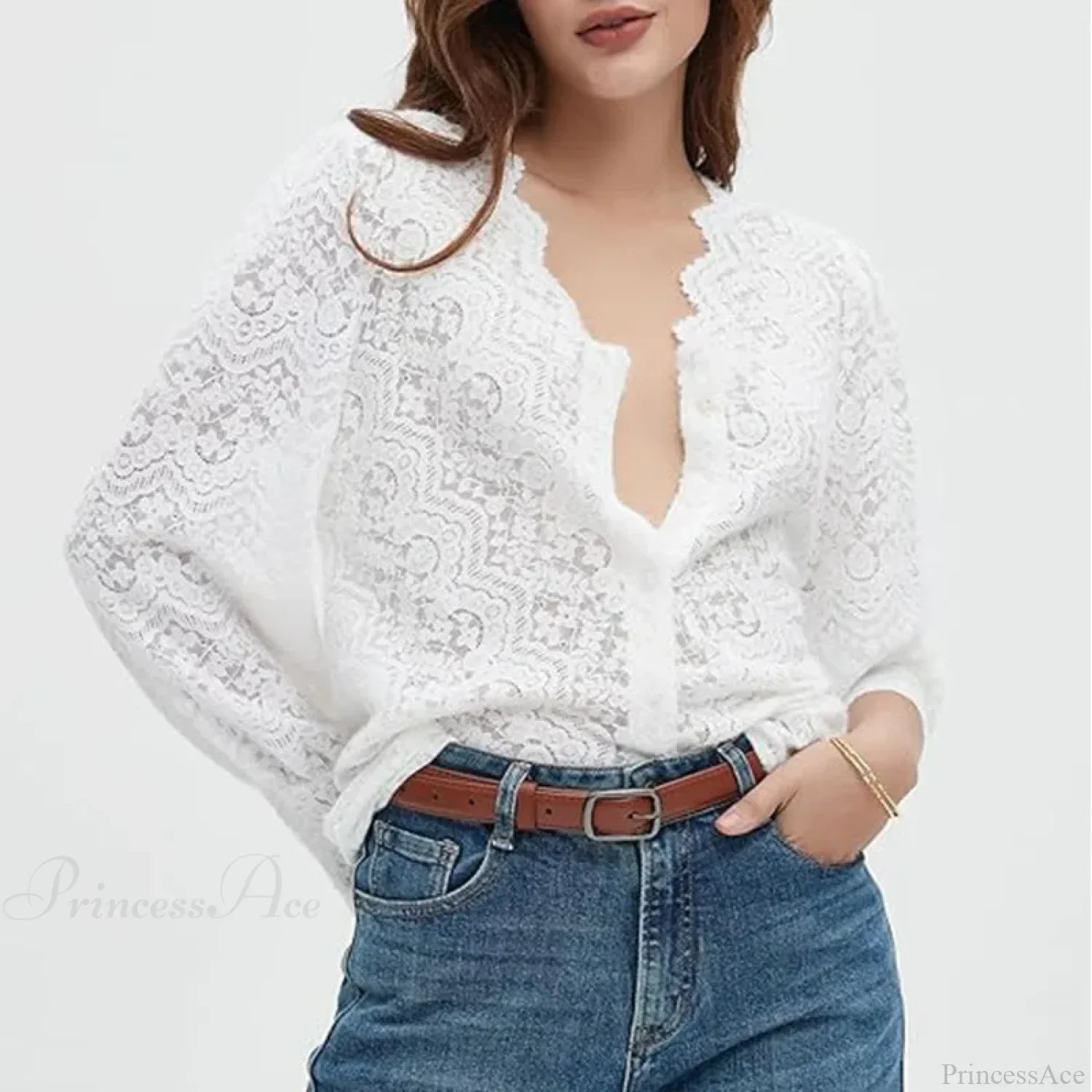 Lace V-Neck Floral Vintage Elegant Long Sleeve Boho Blouse image 5