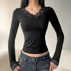 Lace V-neck Knit Top image 3