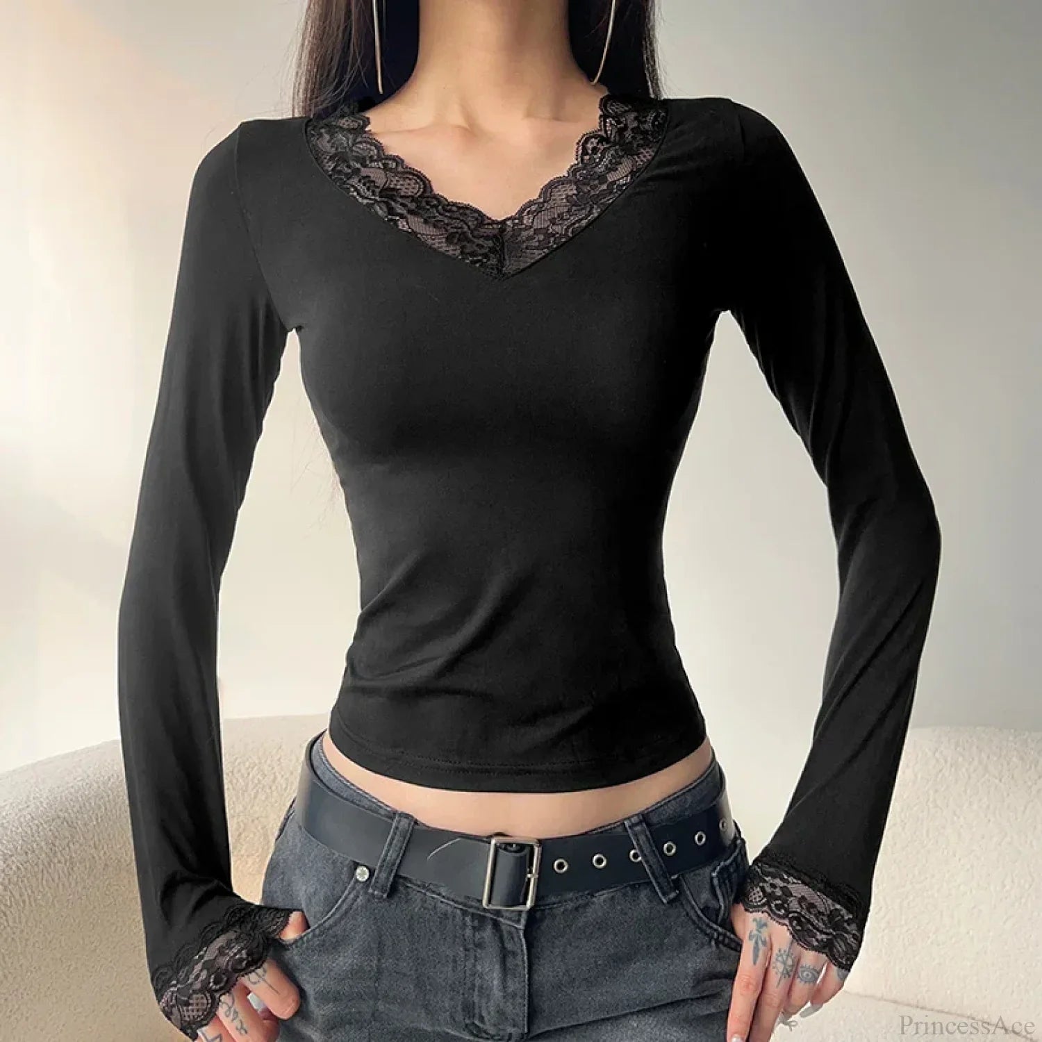 Lace V-neck Knit Top image 3