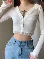 Lace V-neck Knit Top image 3