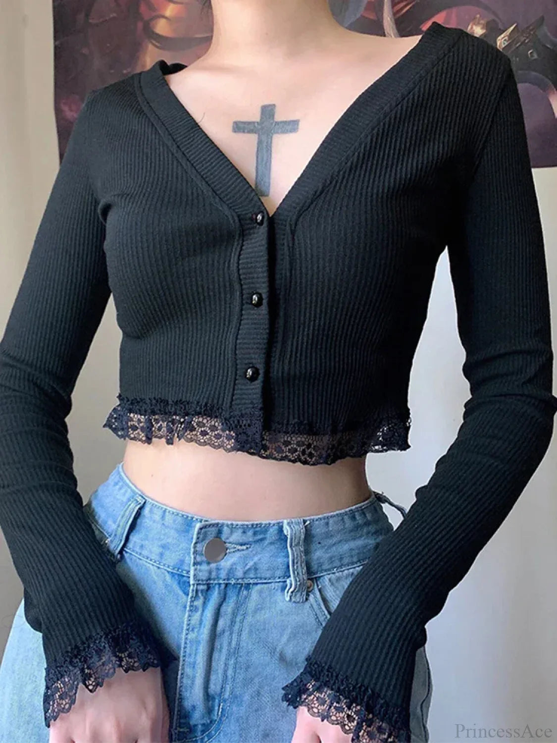 Lace V-neck Knit Top image 1