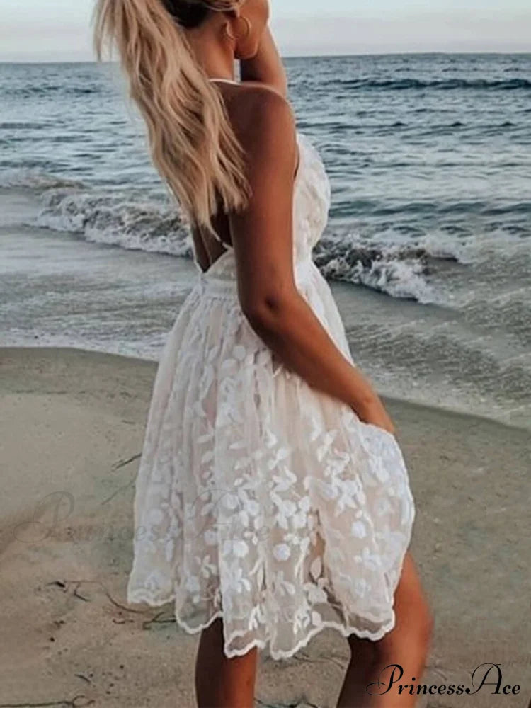 Lace V-Neck Stylish Backless Dress image 2