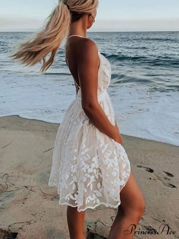 Lace V-Neck Stylish Backless Dress image 3
