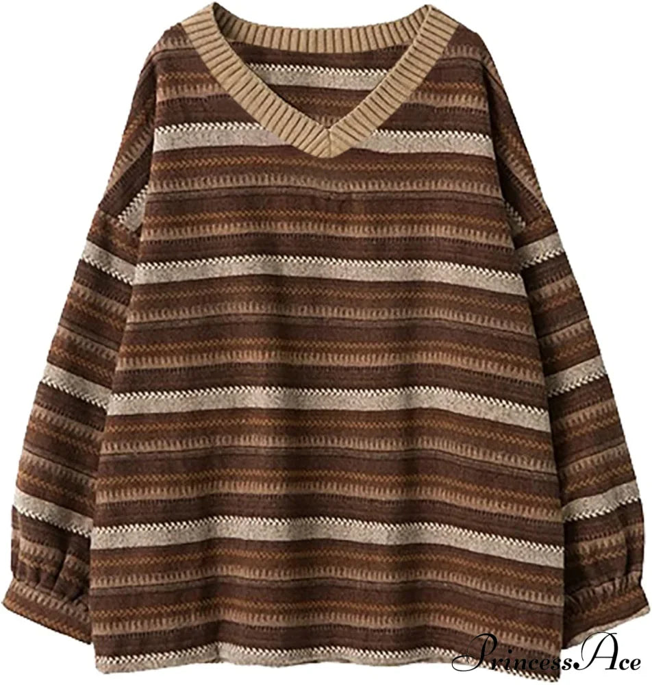Ladies Autumn/Winter Retro Striped Sweater image 2