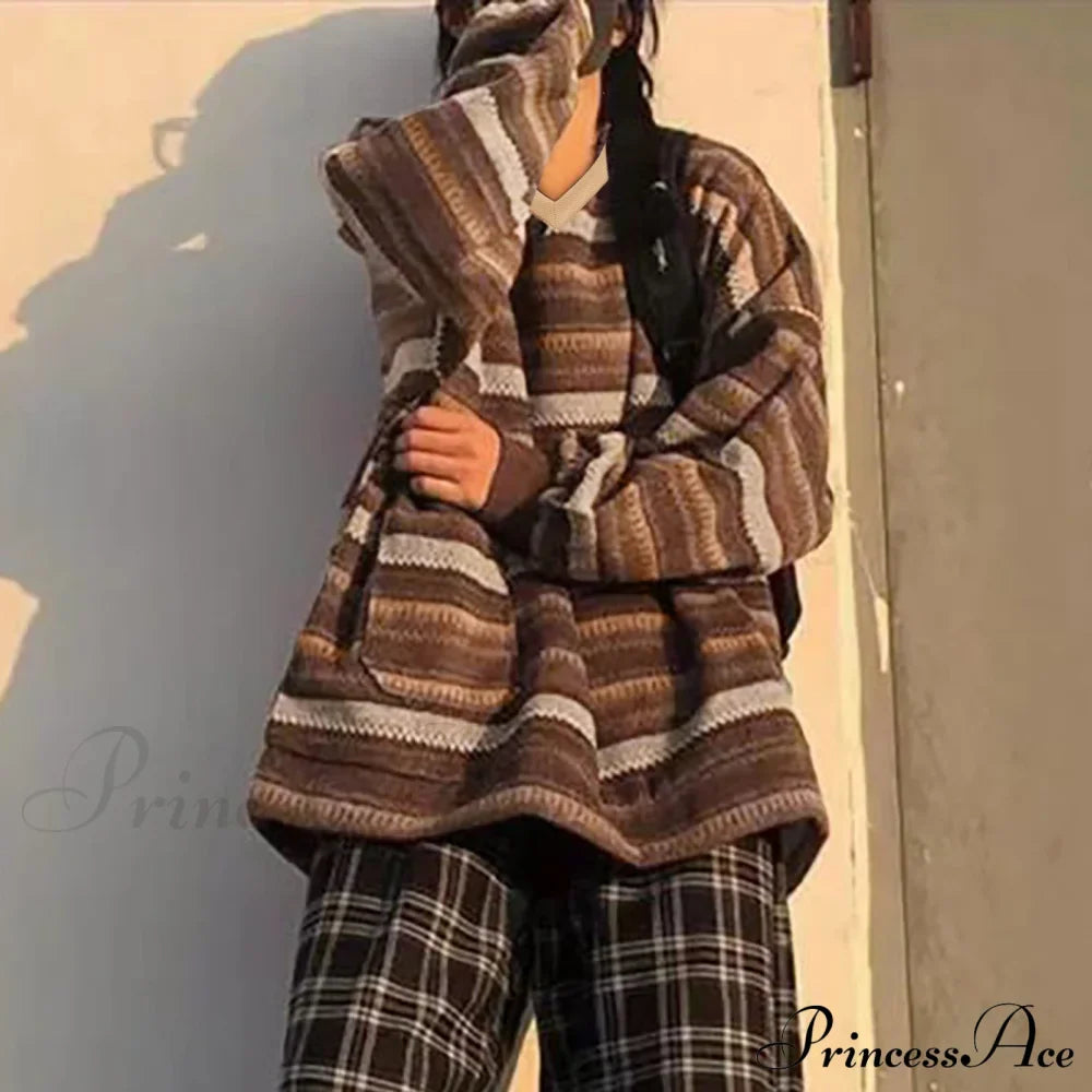 Ladies Autumn/Winter Retro Striped Sweater image 1