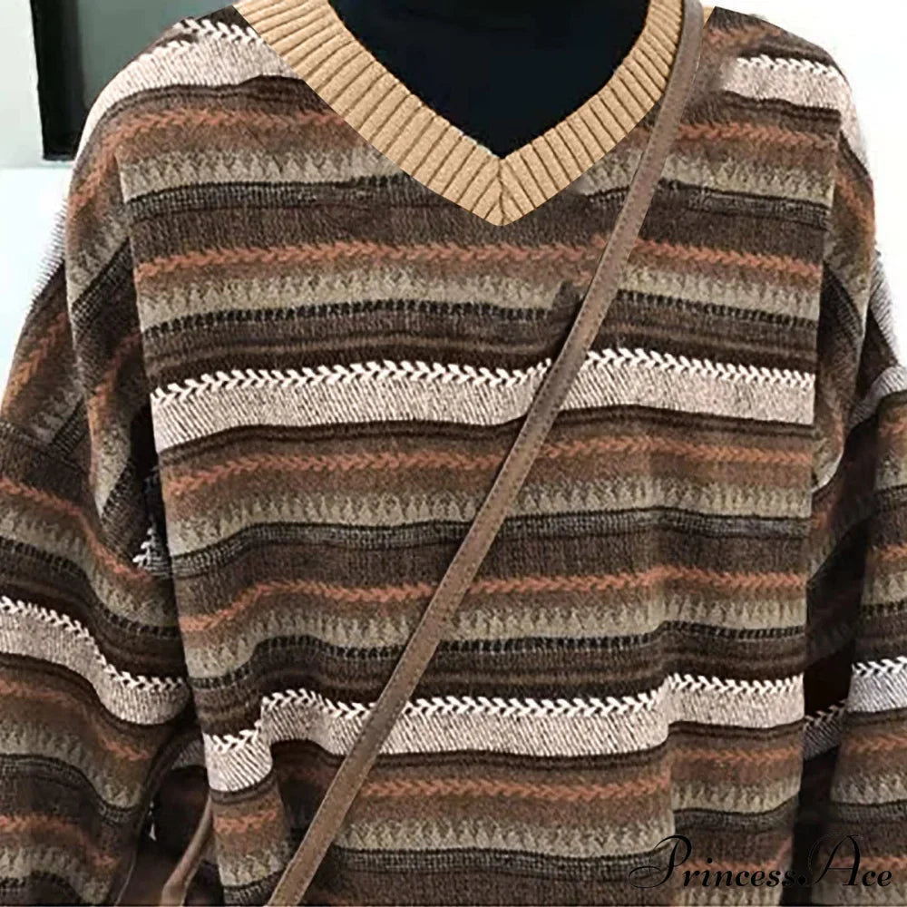 Ladies Autumn/Winter Retro Striped Sweater image 3