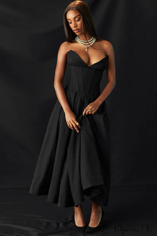 Lady Black Stylish Strapless Midi Dress image 7