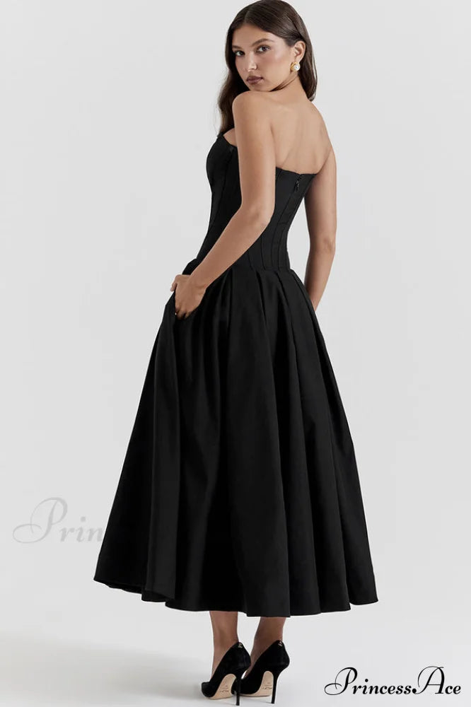 Lady Black Stylish Strapless Midi Dress image 4