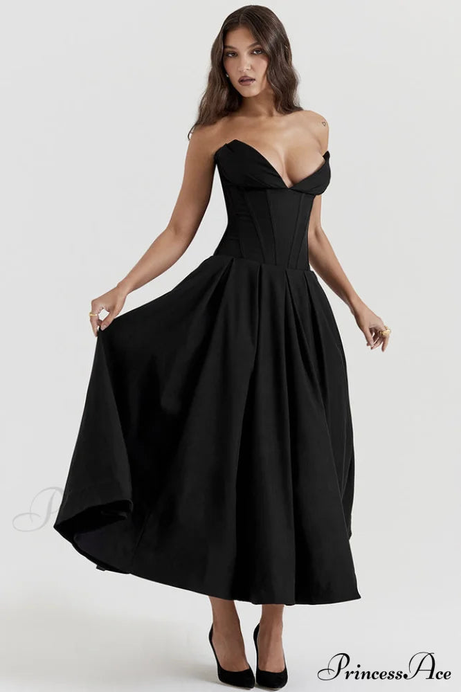 Lady Black Stylish Strapless Midi Dress image 2