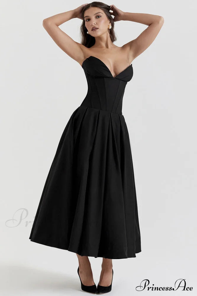 Lady Black Stylish Strapless Midi Dress image 3