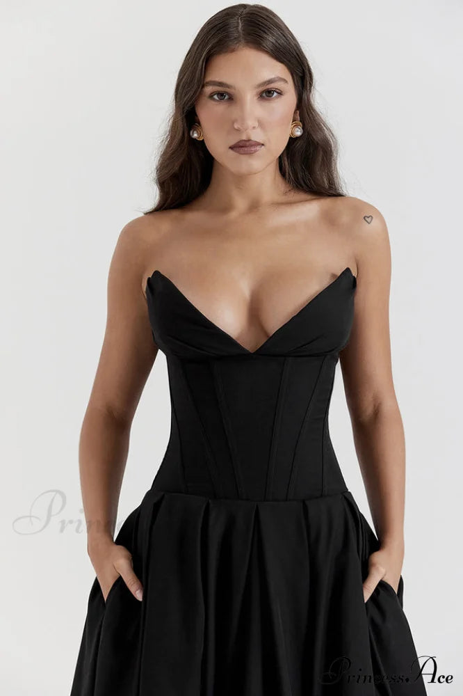 Lady Black Stylish Strapless Midi Dress image 5