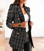 Lady Elegant Double-breasted Check Slim Long-sleeved Blazer image 3