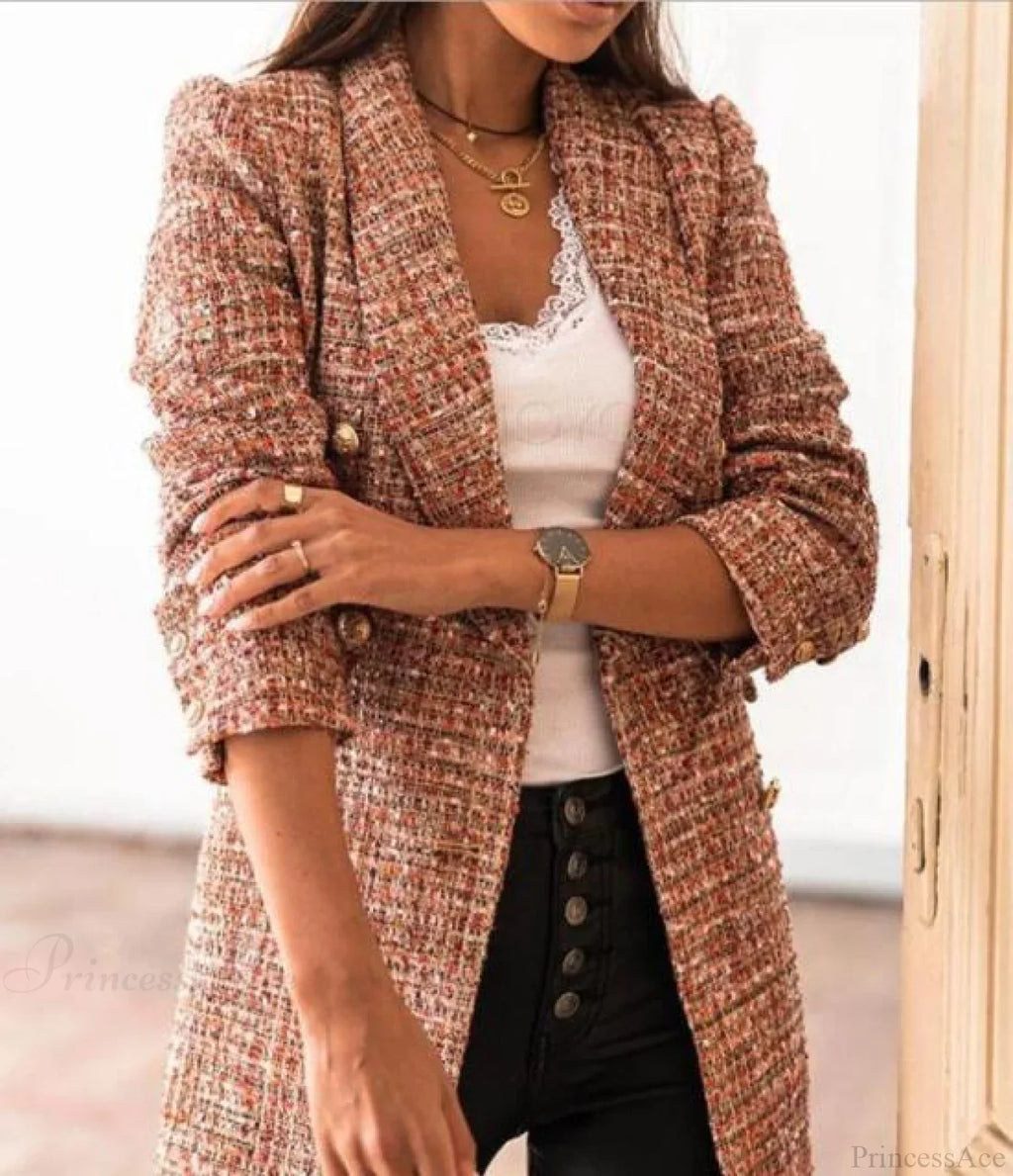 Lady Elegant Double-breasted Check Slim Long-sleeved Blazer image 8