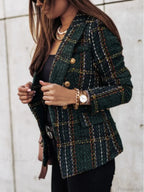 Lady Elegant Double-breasted Check Slim Long-sleeved Blazer image 4