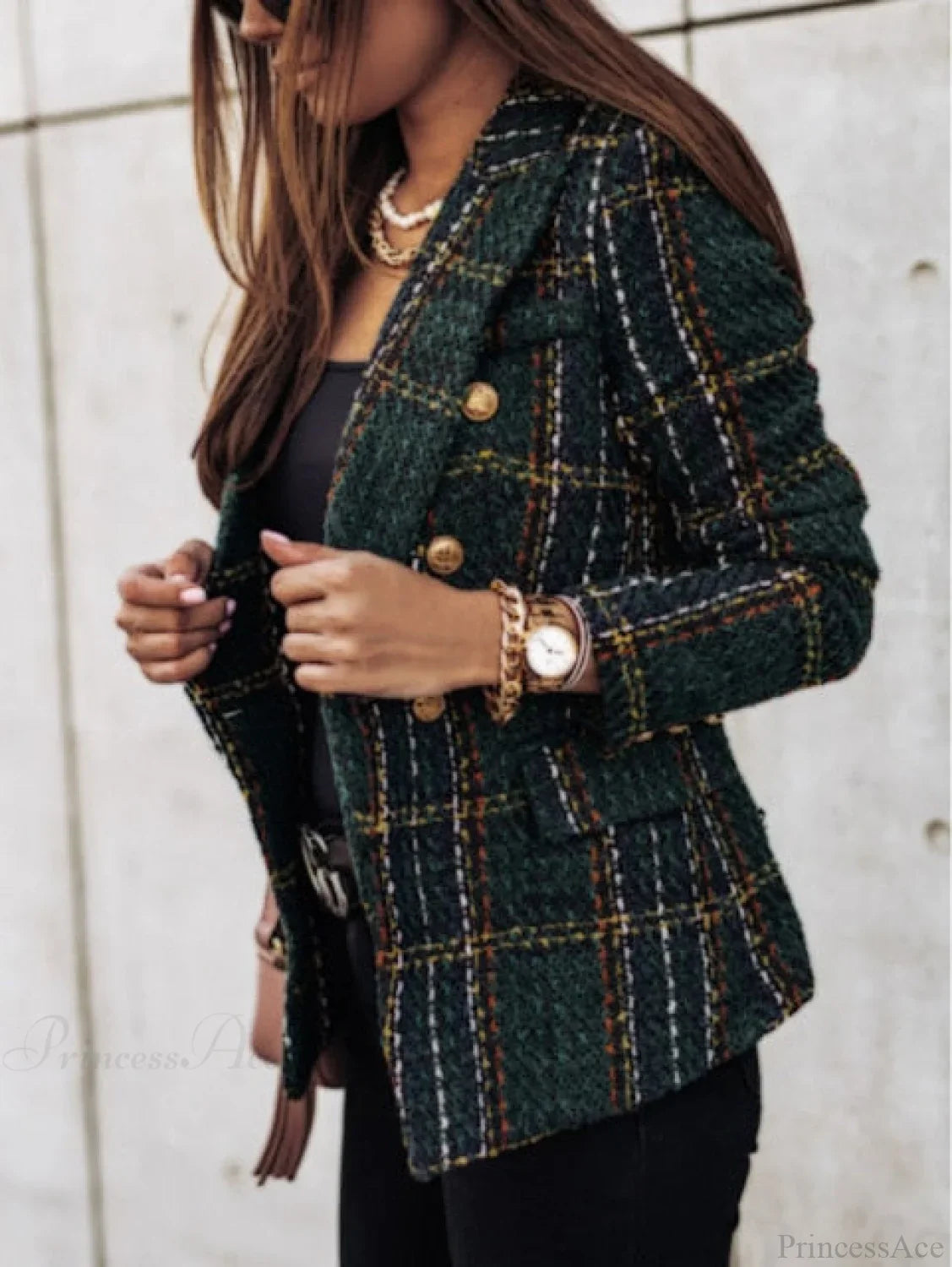 Lady Elegant Double-breasted Check Slim Long-sleeved Blazer image 4