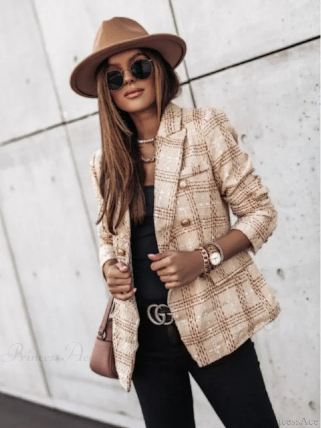 Lady Elegant Double-breasted Check Slim Long-sleeved Blazer image 7