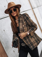 Lady Elegant Double-breasted Check Slim Long-sleeved Blazer image 1