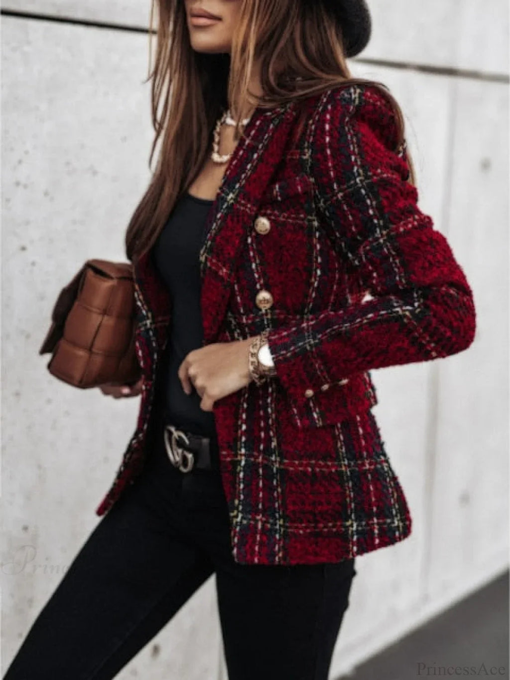 Lady Elegant Double-breasted Check Slim Long-sleeved Blazer image 5