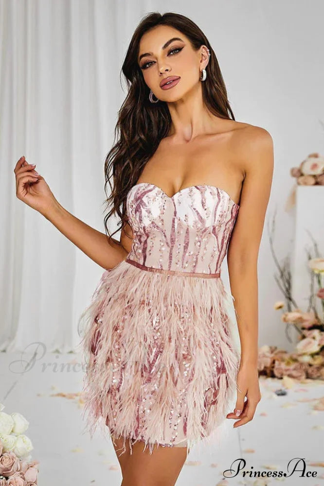 Lalia Pink Sequin Charming Feather Mini Dress image 8