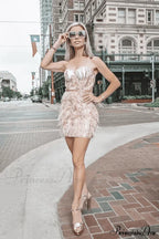 Lalia Pink Sequin Charming Feather Mini Dress image 11